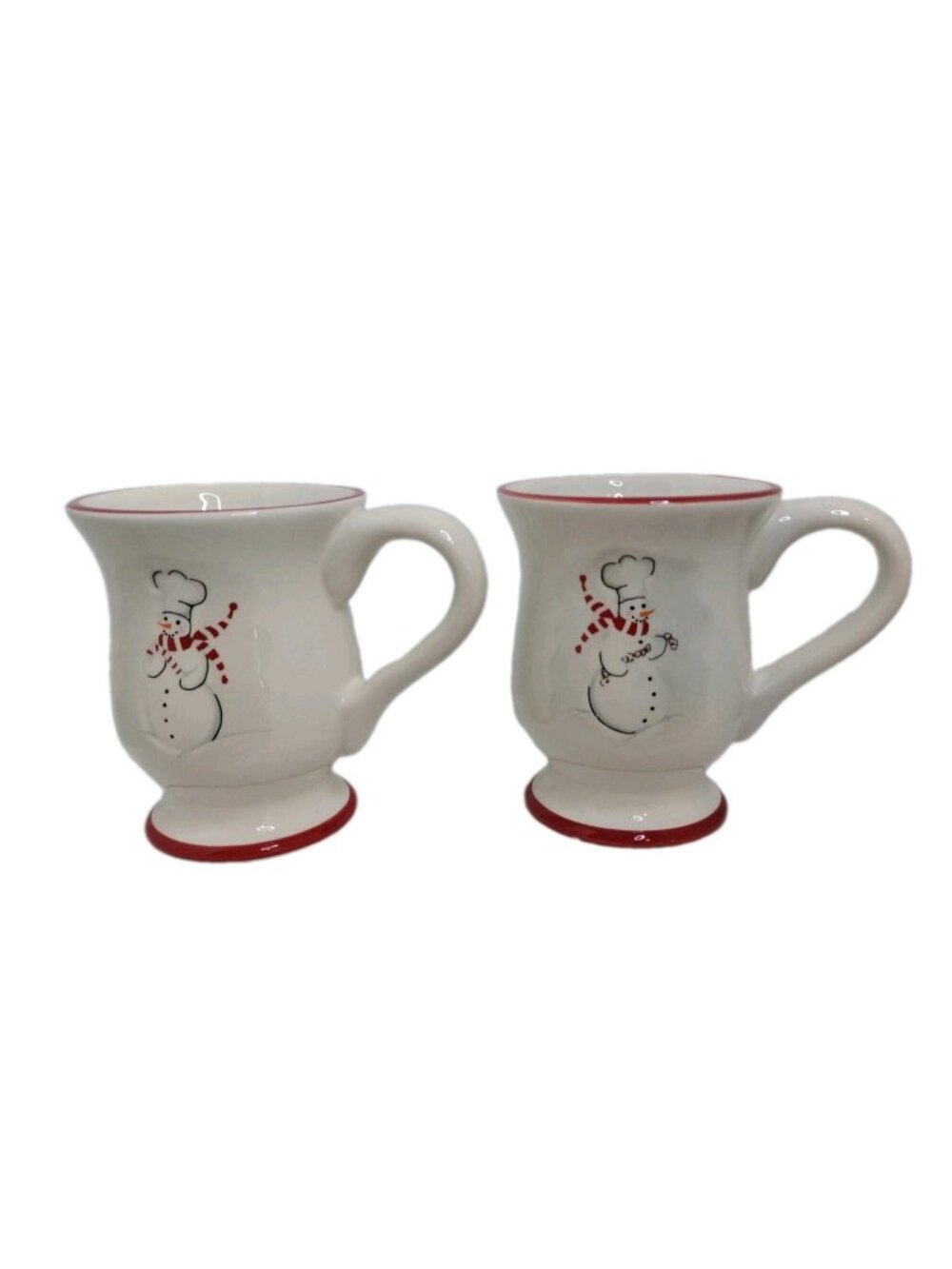 Williams-Sonoma 2 Snowman Chef Footed Christmas Holiday Coffee Mug Tea Cup
